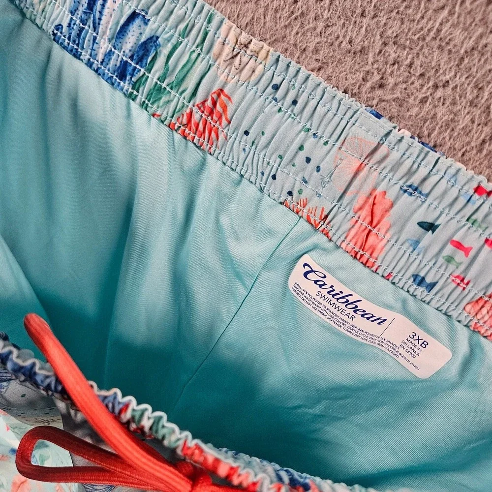 NWT Caribbean Swim Shorts Trunks‎ Men's 3XB Lined Zip Pocket Coral Sea Life Blue